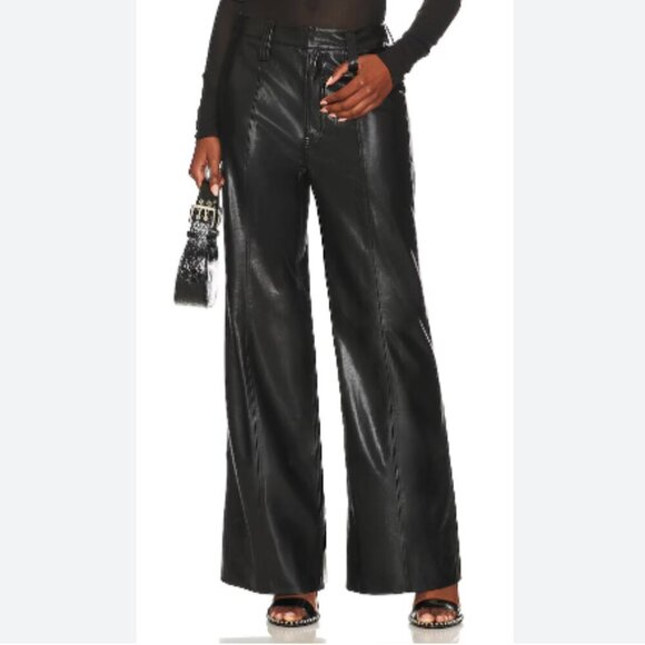 7 For All Mankind Vegan Leather Easy Trouser Black Size Small NWT